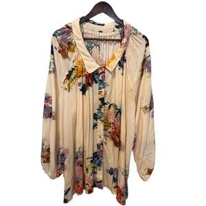 Free People Tunic Meadow Lark Oversized Sz L Button Up Flowy Grandma Floral